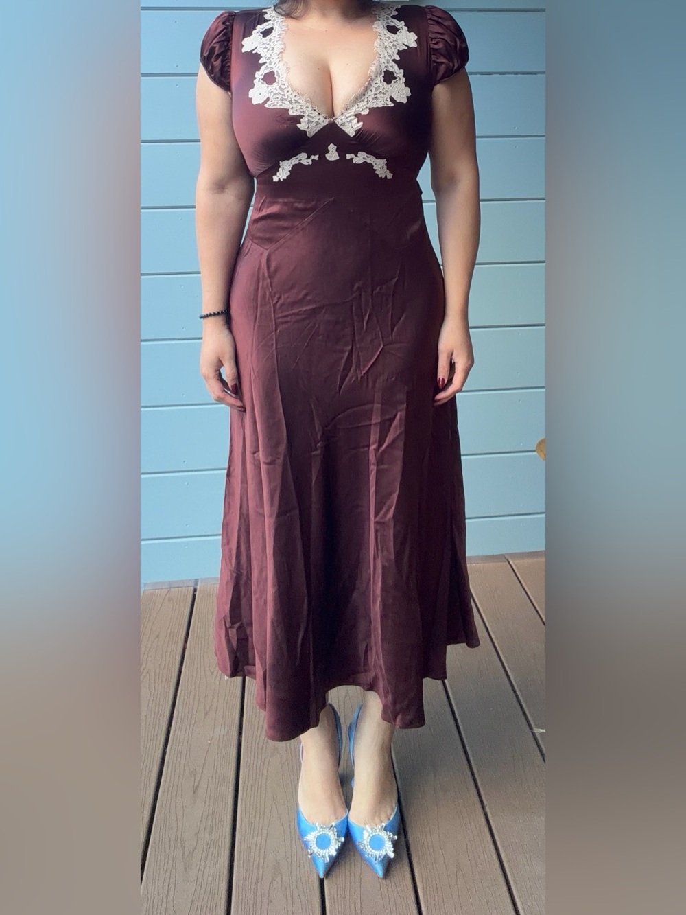 DOEN Coraline corded lace-trimmed silk-satin midi dress - Picture 5 of 5